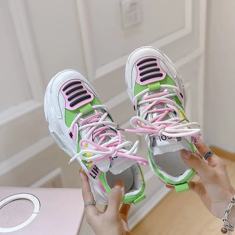 Color-blocking sports shoes 2023 summer new casual thick sole small white shoes fashion versatile breathable single shoes