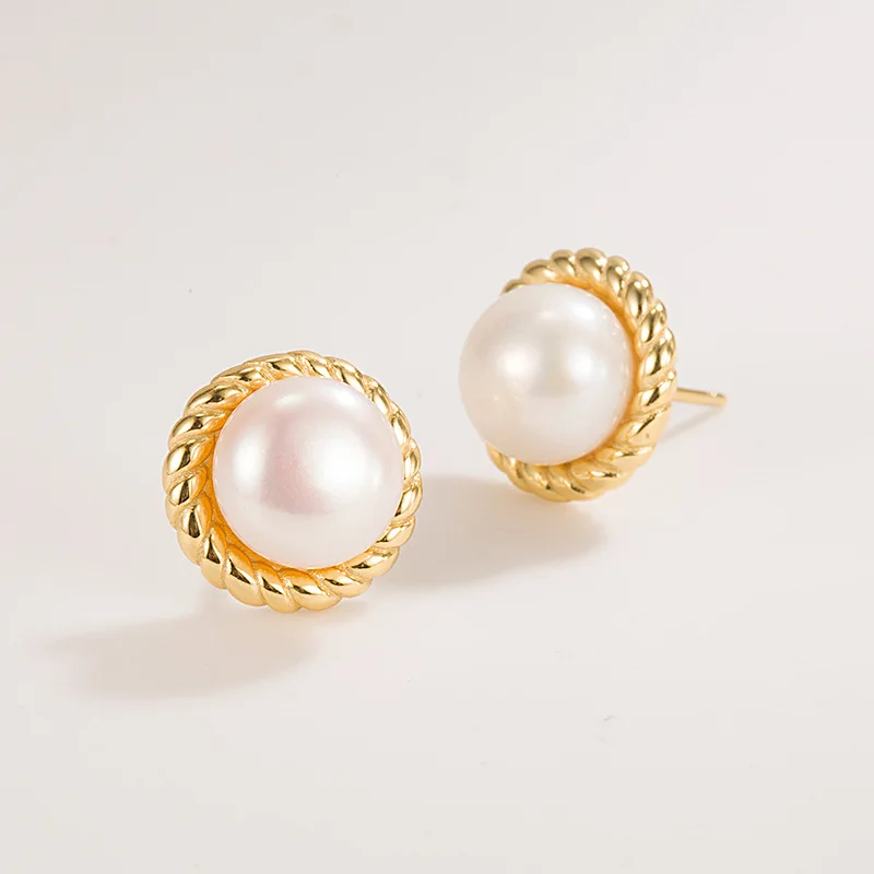 

Natural Pearl Earrings Women S925 Sterling Silver Button Earrings Female Luxury Jewelry Retro Design Girl Gift Party Banquet