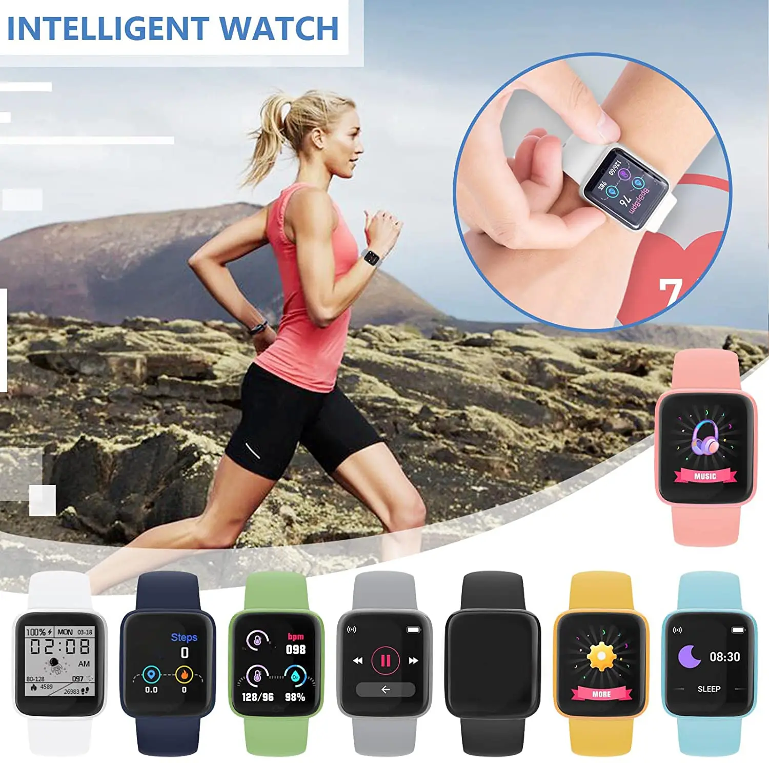 Silicone Women Smart Bracelet Watch Men Sport Smart Watches Healthy Monitoring Male Wristwatch Hours Week Clock For Android IOS