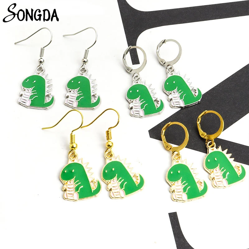 

New Enamel Animal Custom Dinosaurs Earrings for Women Girls Small Huggies Drop Earrings Dangle Vintage Jewelry Wholesale Gifts