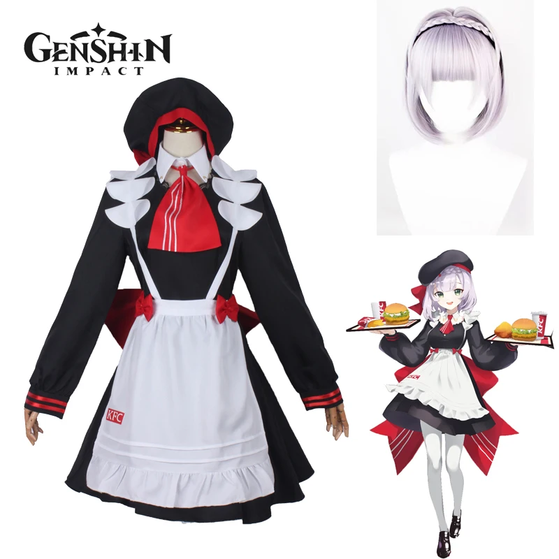 

Game Genshin Impact Cosplay Costume Noelle Dress KFC Uniform Lolita Maid Dress Wig Halloween Costumes for Women Sexy Clothing
