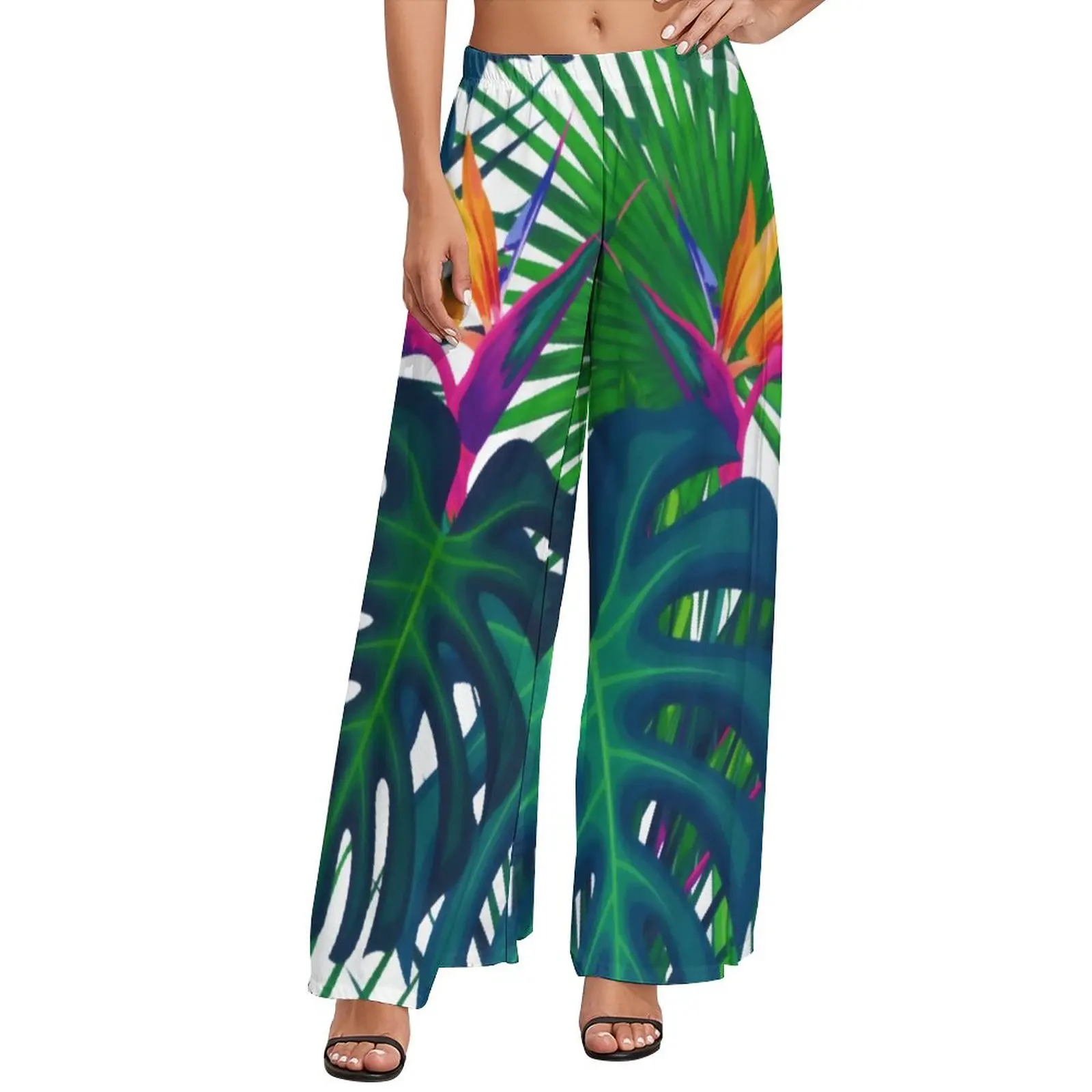 

Jungle Leaves Pants Tropical Greenery Print Sexy Wide Leg Pants Women Oversized Streetwear Graphic Straight Trousers