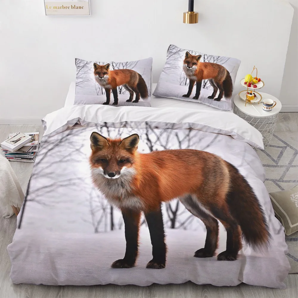 

Luxury Animals Pattern Quilt Cover Cute Fox Series Dormitory Bedding Set 2/3Pcs Full Size Teens All Seasons Bedroom Bedclothes