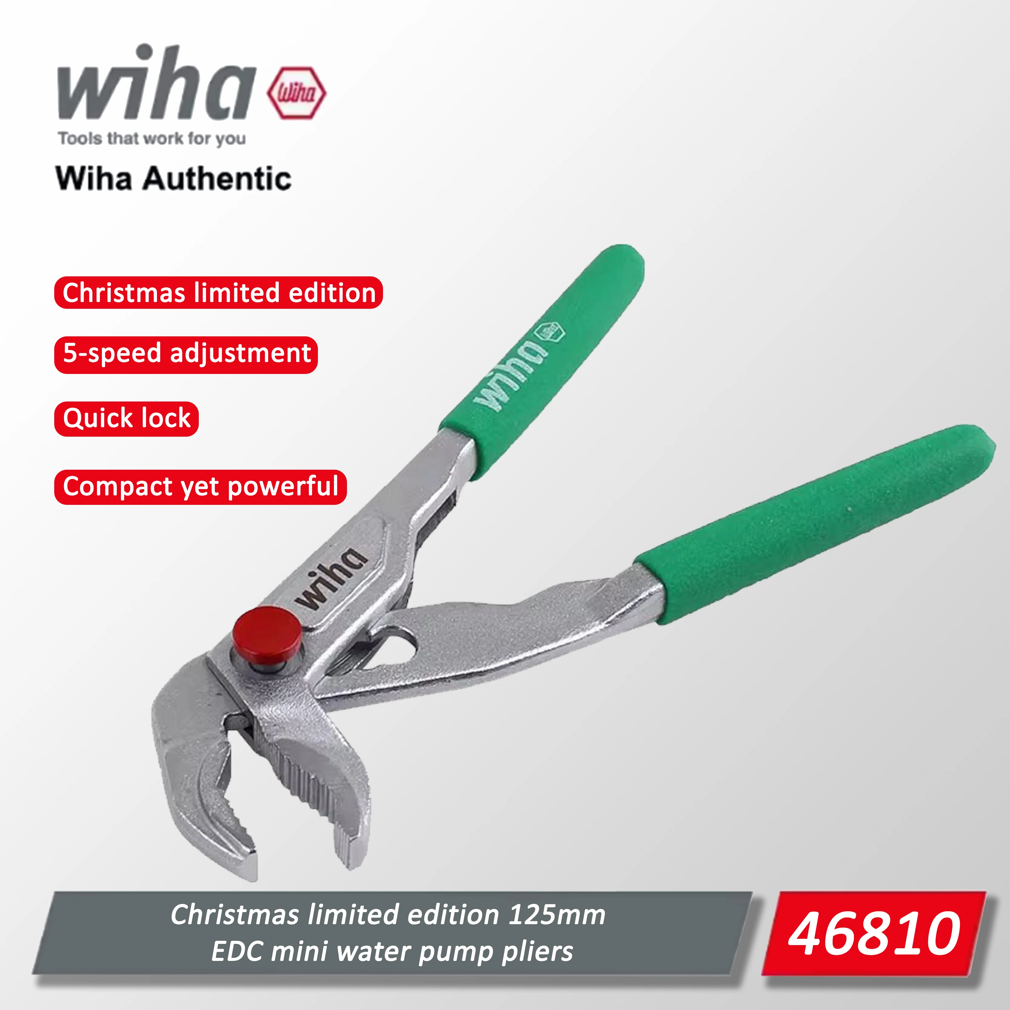 Фото Мини-плоскогубцы Wiha Christmas лимитированной серии, 125 мм, многофункциональные регулируемые клещи для водопроводных труб 46810 №2
