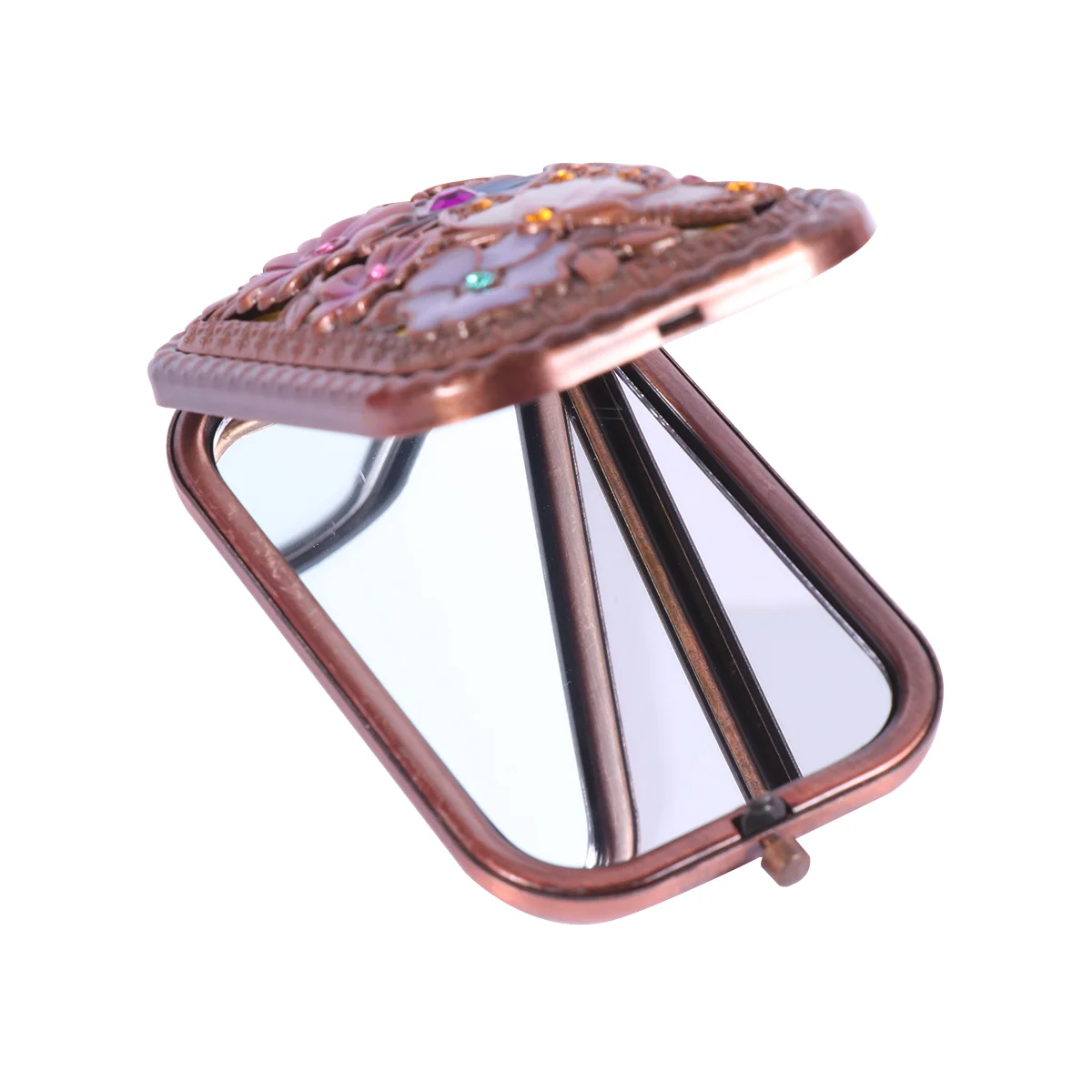 

Mirror Compact Makeup Vintage Purse Pocket Handheld Handbag Women Foldable Rhinestone Wedding Side Double Beauty Hollow Purses