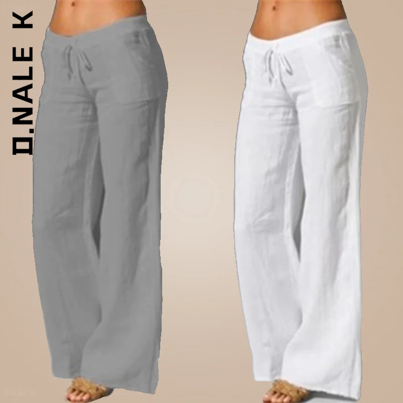 

D.Nale K Trousers Pants Fashion Women Casual Bottoms Cotton Linen Pants All-Match Pant Hip Chic Female Trousers Female