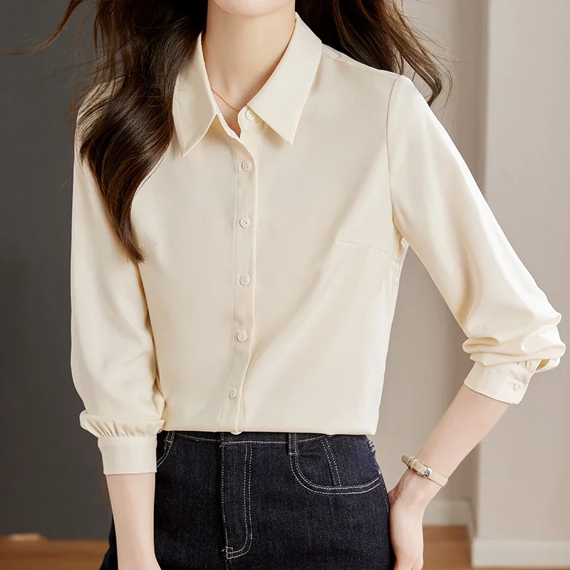 Осенняя новая офисная женская рубашка с длинным рукавом и отложным воротником