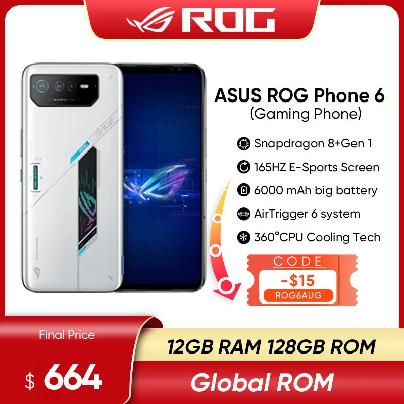 Global ROM ASUS ROG Phone 6 Multi-Language Snapdragon 8+Gen 1 6000mAh Battery 165Hz AMOLED ROG 6 5G Game Phone Chrome Play Store