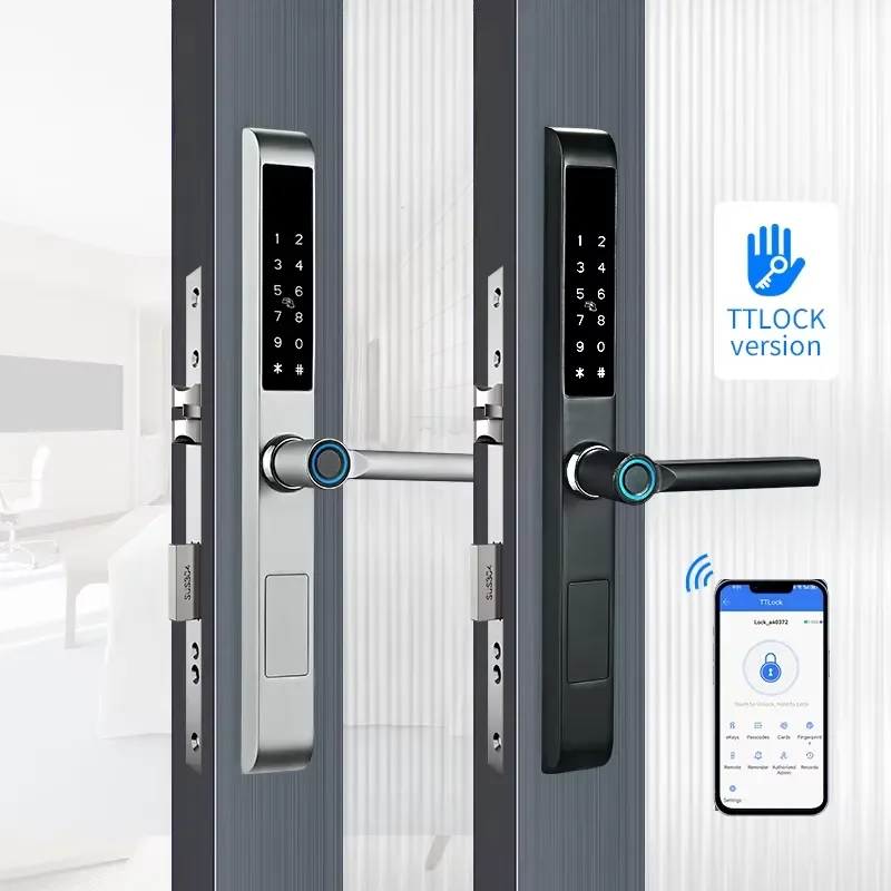 Фото Водонепроницаемый смарт-замок TTLOCK 2026 с RFID-картой, сканированием, цифровым управлением и двусторонним считыванием отпечатков пальцев для стеклянных дверей №3