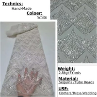 oemg fshion luxury women sewing material high quality bead embroidery nigeriatulle lace fabric 5yards for party dress rf0032