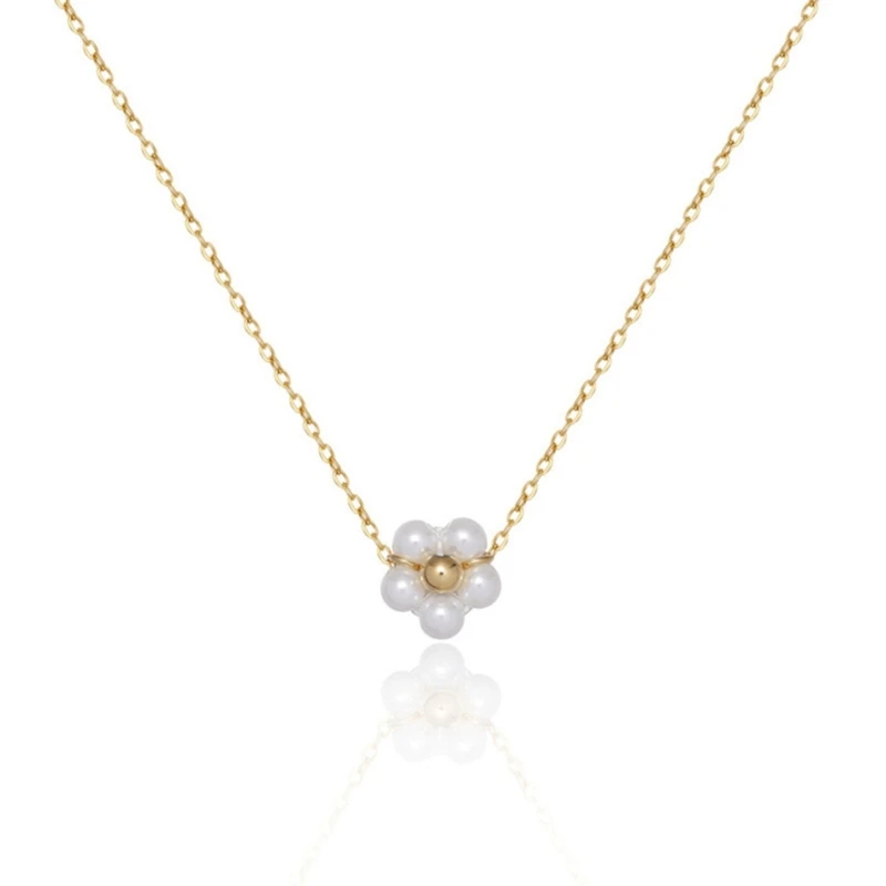 

E0BF Flower Pearl Pendant Necklace Clavicle Chain Necklace Pearl Choker Necklace