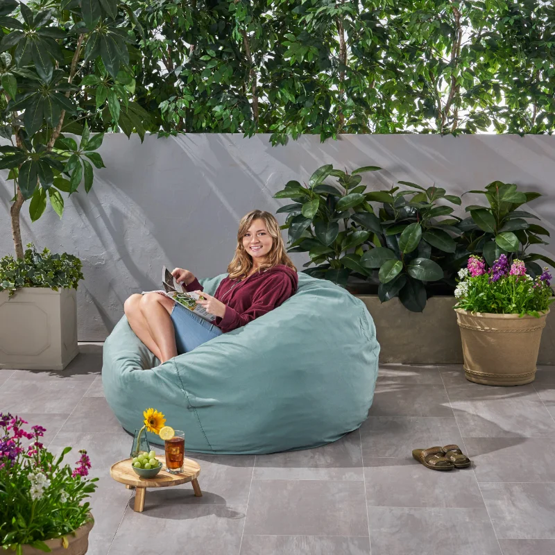 

Noble House Petra Outdoor Water Resistant Fabric 4.5' Bean Bag, Teal bean bag sofa bean bag chair