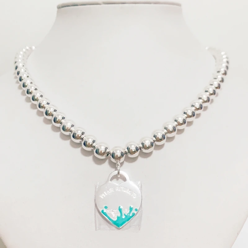 

S925 Стерлинговое серебро 8 мм бусины зеленая искусственная подвеска модное ожерелье Оригинальное 1:1 логотип ювелирные изделия подарок на день Святого Валентина