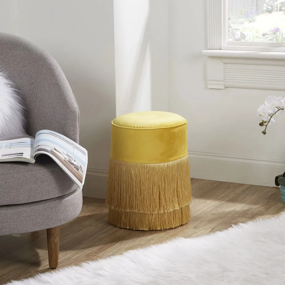 

Декоративная терапия Royce бархатная бахрома оттоманка, 17,91 дюйма x 12,2 дюйма W