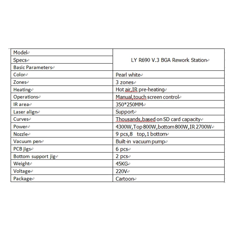 LY R690 V.3 Паяльная станция BGA 3-зонный сенсорный экран горячего воздуха с лазерной