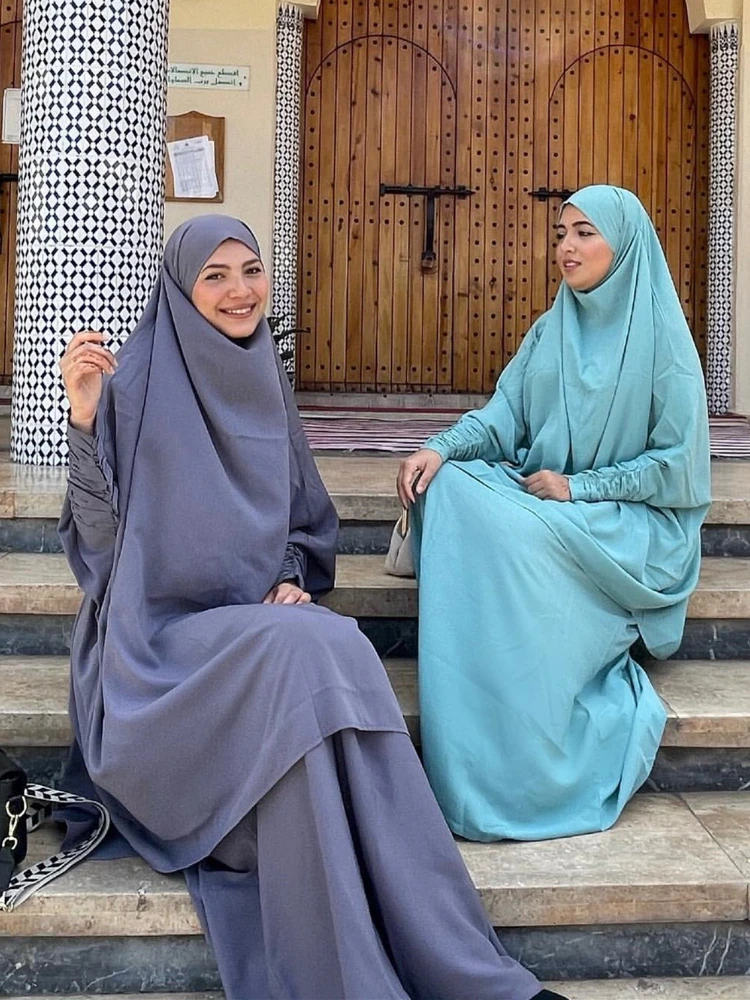 

Ramadan Eid Prayer Garment Abaya Set Muslim Long Khimar Hijab Dress Turkey Dubai Abayas for Women Jilbab Loose Robe Islam Niqab