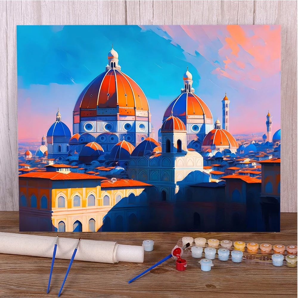 Пейзаж замечательный город DIY Краска по номерам фотообои масляные краски 50*70