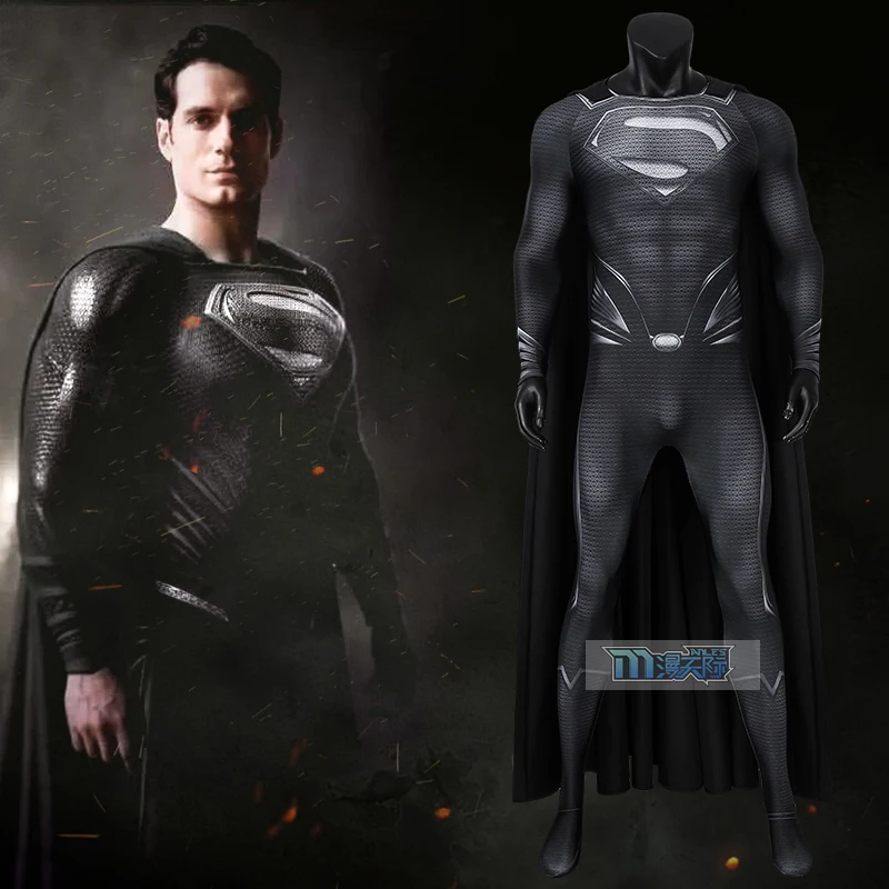 

Superhero Clark Kent Cosplay Costume 3D Printing JUMPSuit Black Outfit With Cape CLOAK