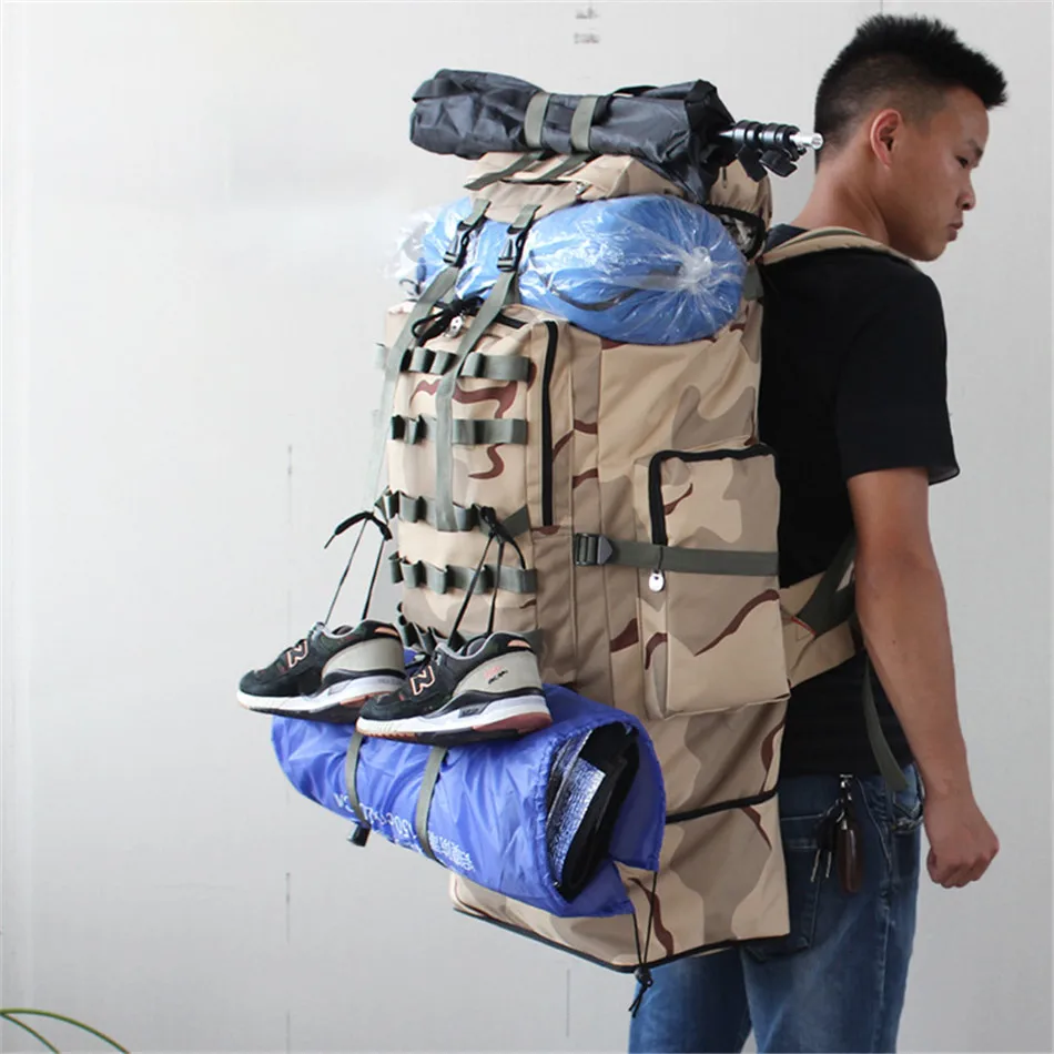 

100L Large Capacity 600D Waterproof Outdoor Military Training Camping Camouflage Luggage Backpack Tactical Trekking Rucksack