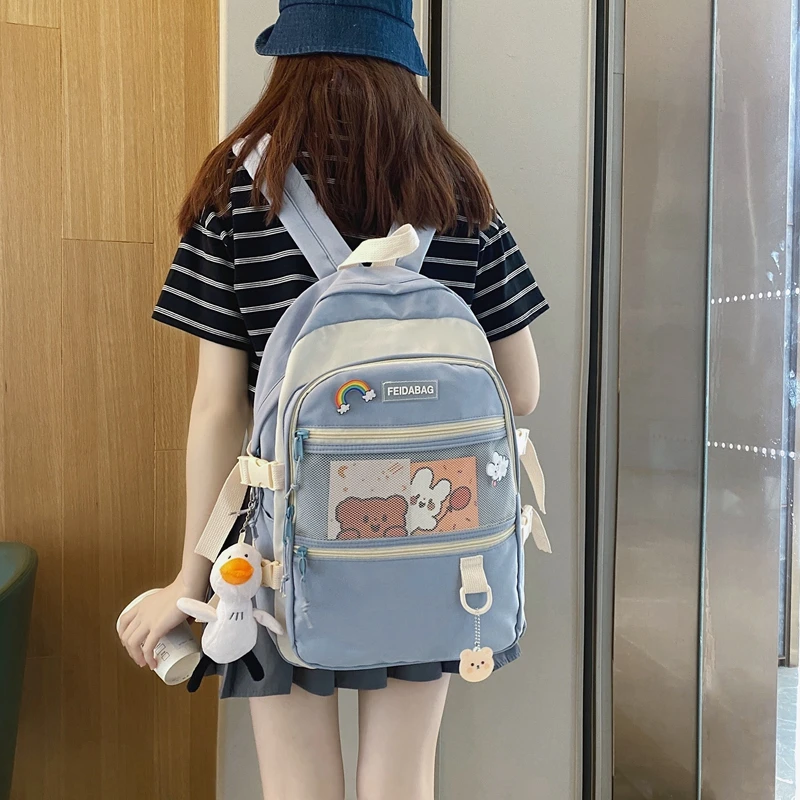 

Водонепроницаемый милый нейлоновый женский рюкзак, школьный ранец в стиле Харадзюку, женские милые рюкзаки для колледжа, модные студенческ...