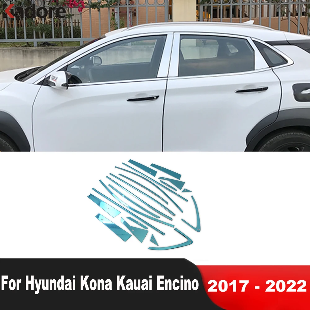 

Accessories For Hyundai Kona Encino Kauai SUV 2017-2020 2021 2022 Stainless Car Full Window Sill Trims Molding Garnish Strips
