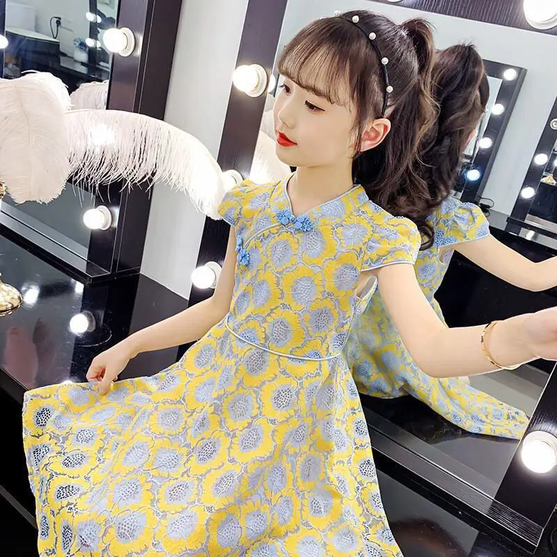 Летнее платье Hanfu для девочек принцессы Чонсам вечерние модное студенческое в