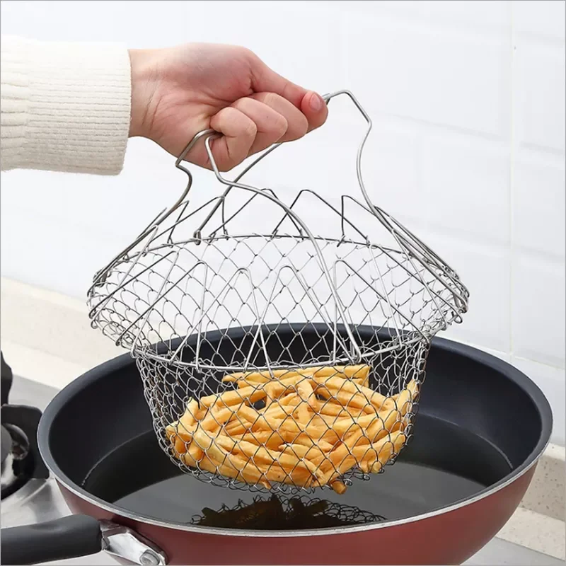 

1PC stainless steel Foldable Steam Rinse Strain Fry Oil Fry Chef Basket Mesh Mesh Basket Strainer Net Kitchen Cooking Tool
