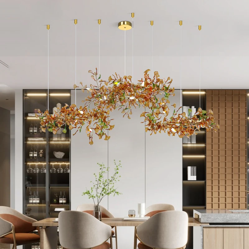 Фото Современная люстра Ginkgo: дизайнерские светильники, роскошная стеклянная люстра для столовой, гостиной, виллы, домашнего декора, глянцевая. №3