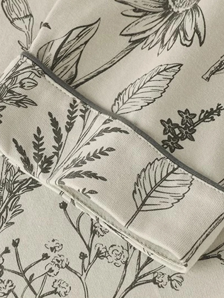 Пижама женская весенне-осенняя из чистого хлопка с длинным рукавом и принтом