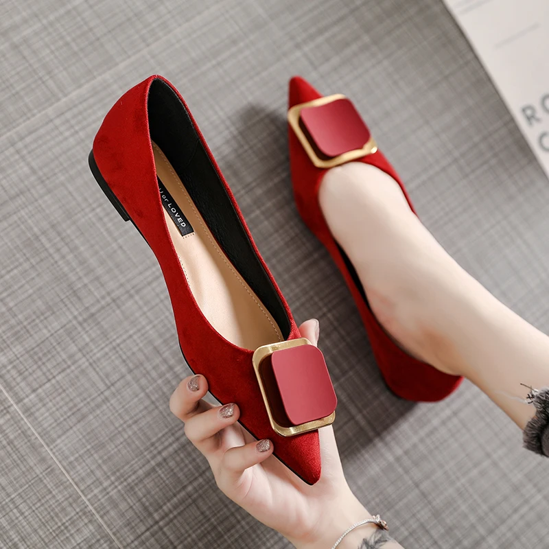 

Brand Flats Shoes Women Flock Soft Soled Ballets Ladies Pointed Toe Party Shoes Bridesmaid Wedding Shoes OL Office Shoes