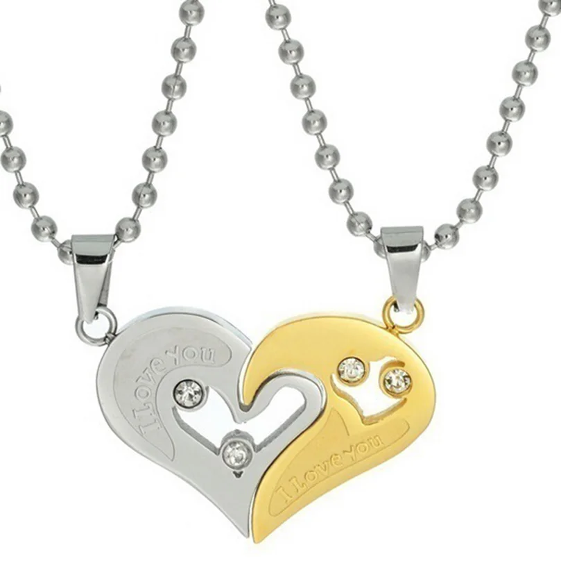

Heart Couple Necklace Women Men Choker Neck I Love You Pendant Chain Fashion Jewelry for Two Lovers Valentine's Gift