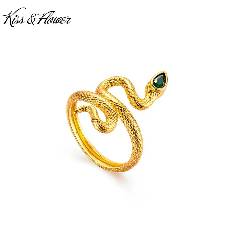 

KISS&FLOWER RI169 Fine Jewelry Wholesale Party Birthday Wedding Christmas Gift Snake 24KT Gold Ring for Women Girlfriend Bride