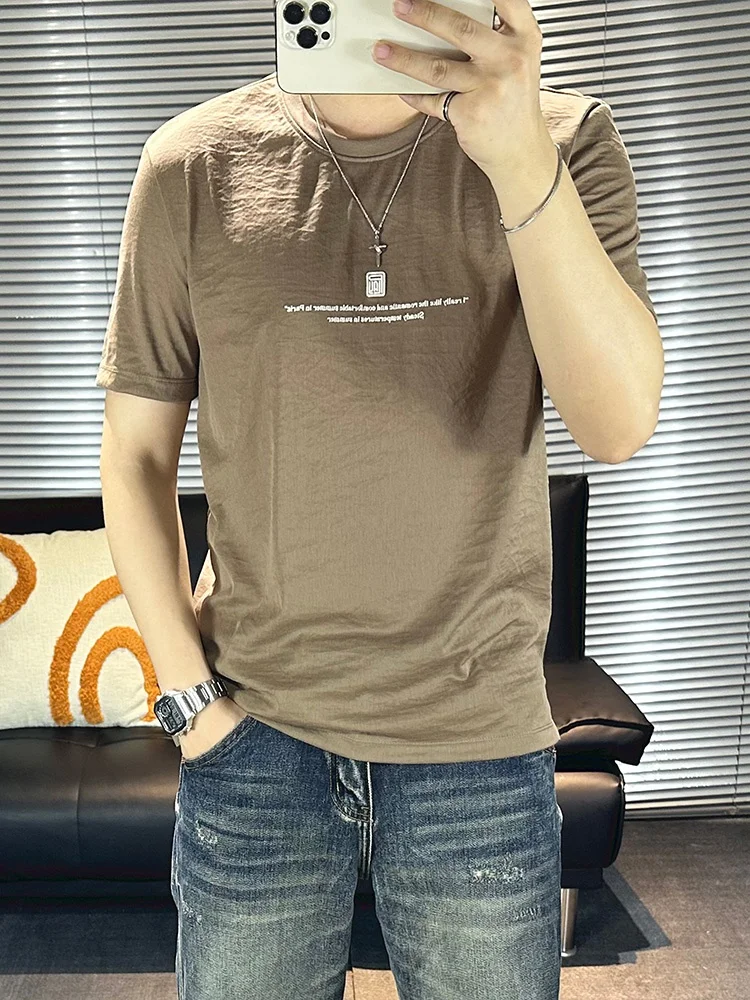 Мужская футболка из хлопка и льна с короткими рукавами тонкая дышащая крутым