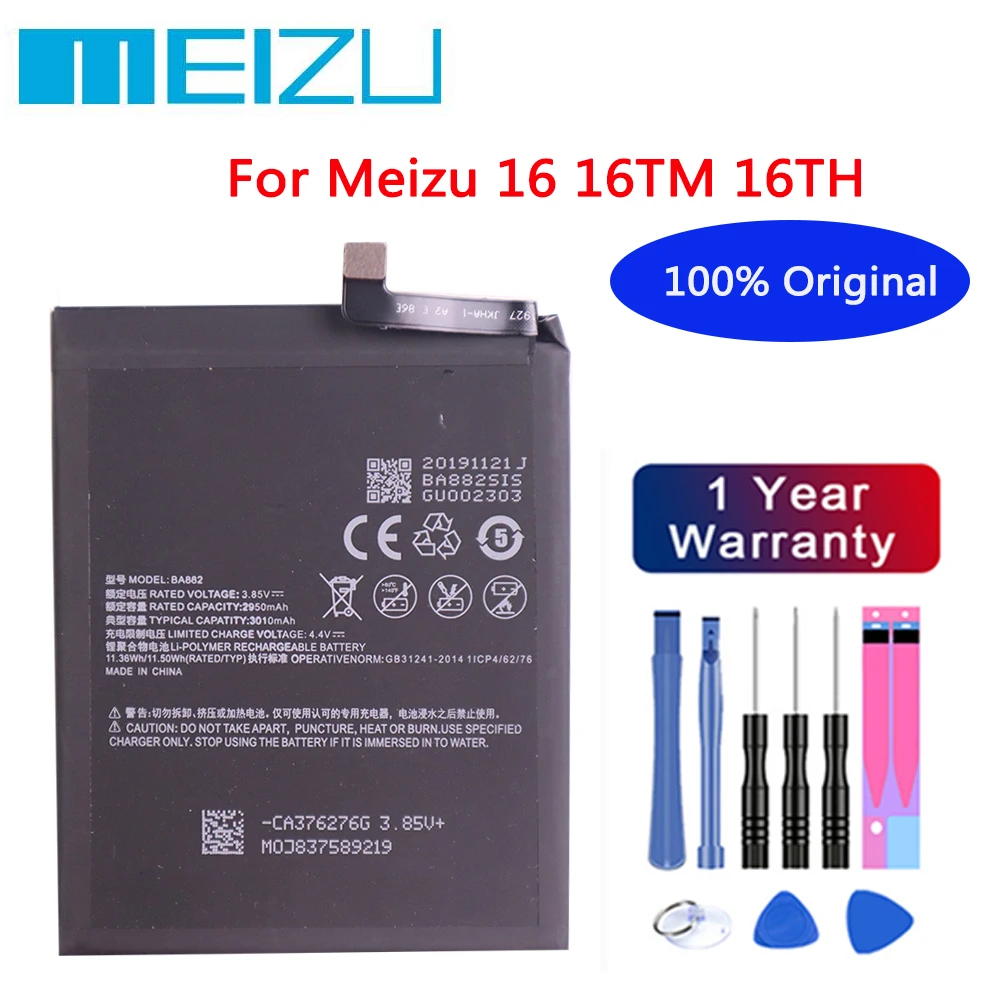 

Meizu High Quality 100% Original Battery 3010mAh BA882 For Meizu 16 16TM 16TH Mobile Phone Batteries Bateria In Stock + Tools