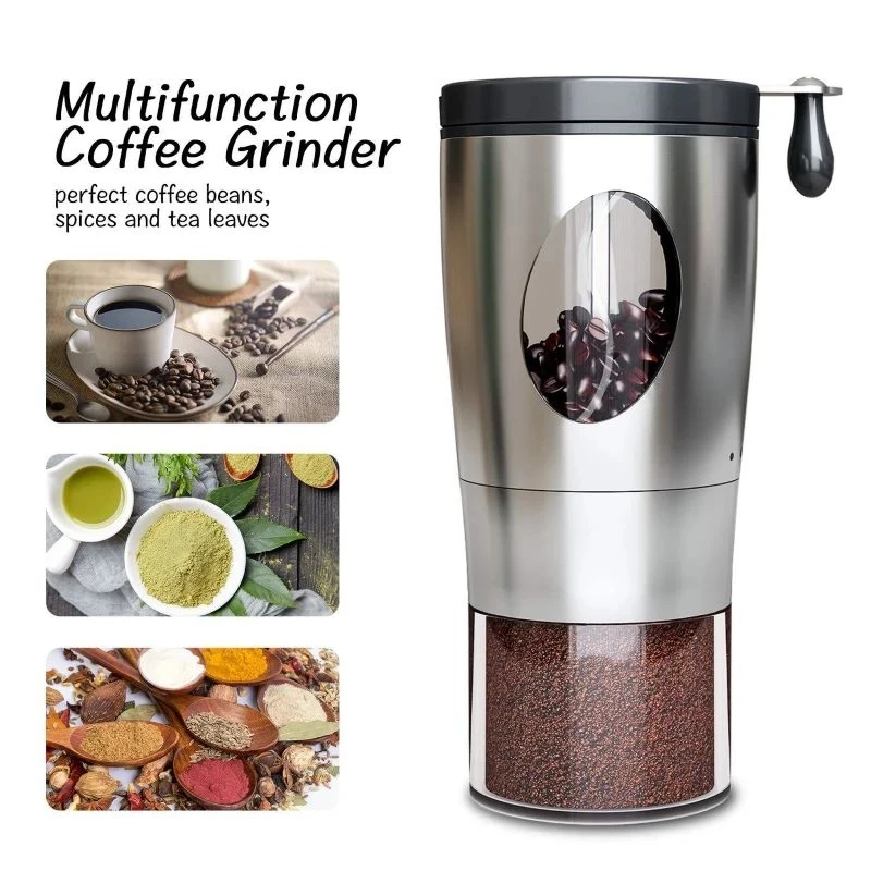 

Portable Handle Stainless Steel Coffee Grinder Foldable Hand-cranked Coffee Grinder Manual Coffeeware Kitchen Accessory