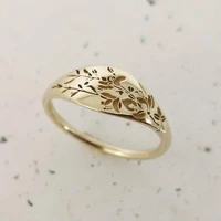 elegant woman fashion gold color hand carved flower ring beautiful princess bride wedding engagement ring for women jewelry