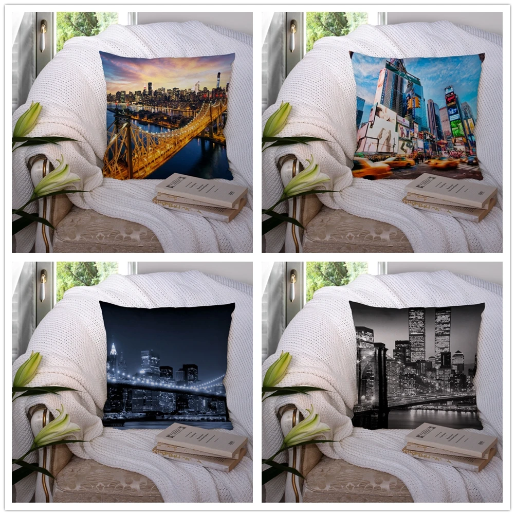 

Custom New York Night Pillowcase Cushion Cover Home Decor Hotel Car Seat Backrest Sofa Pillow Case 45X45CM