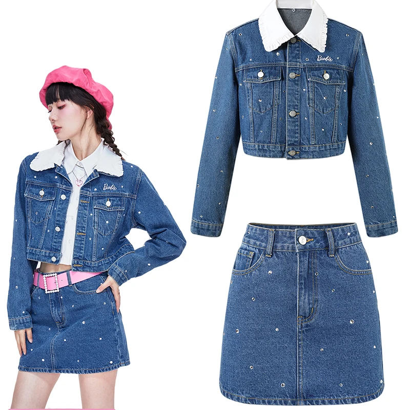 

Underpassx Barbie Sweet Cool Retro Skirt Hot Drill Denim Two-Piece Suit Y2K Girls Skirt Tops Fashion Women Slim Fit Clothes Gift