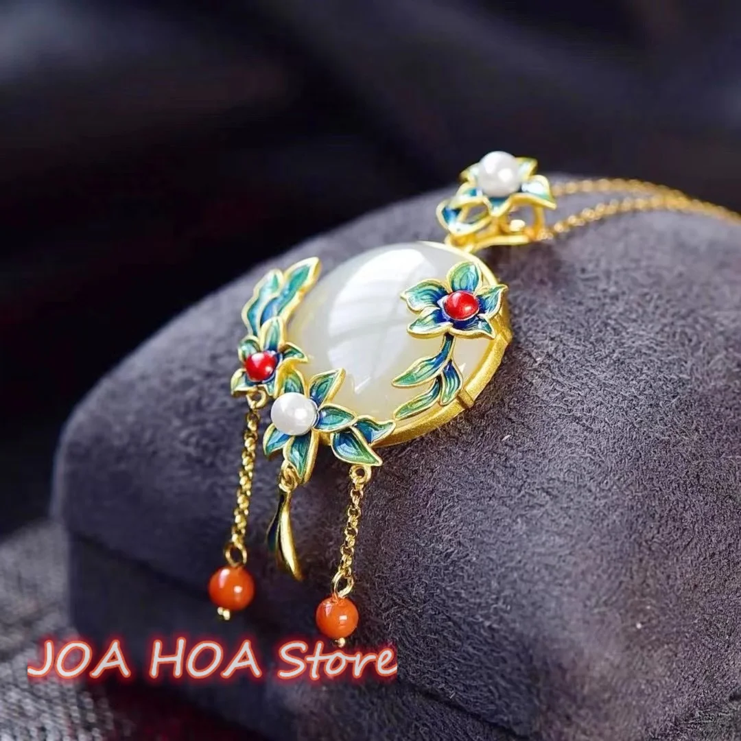 

Природный Хэтянь-нефритовый Suet белый-нефритовый золотой шелк нефрит страной прилив бриллианты элегантное благородное ожерелье цепь изящные ювелирные изделия