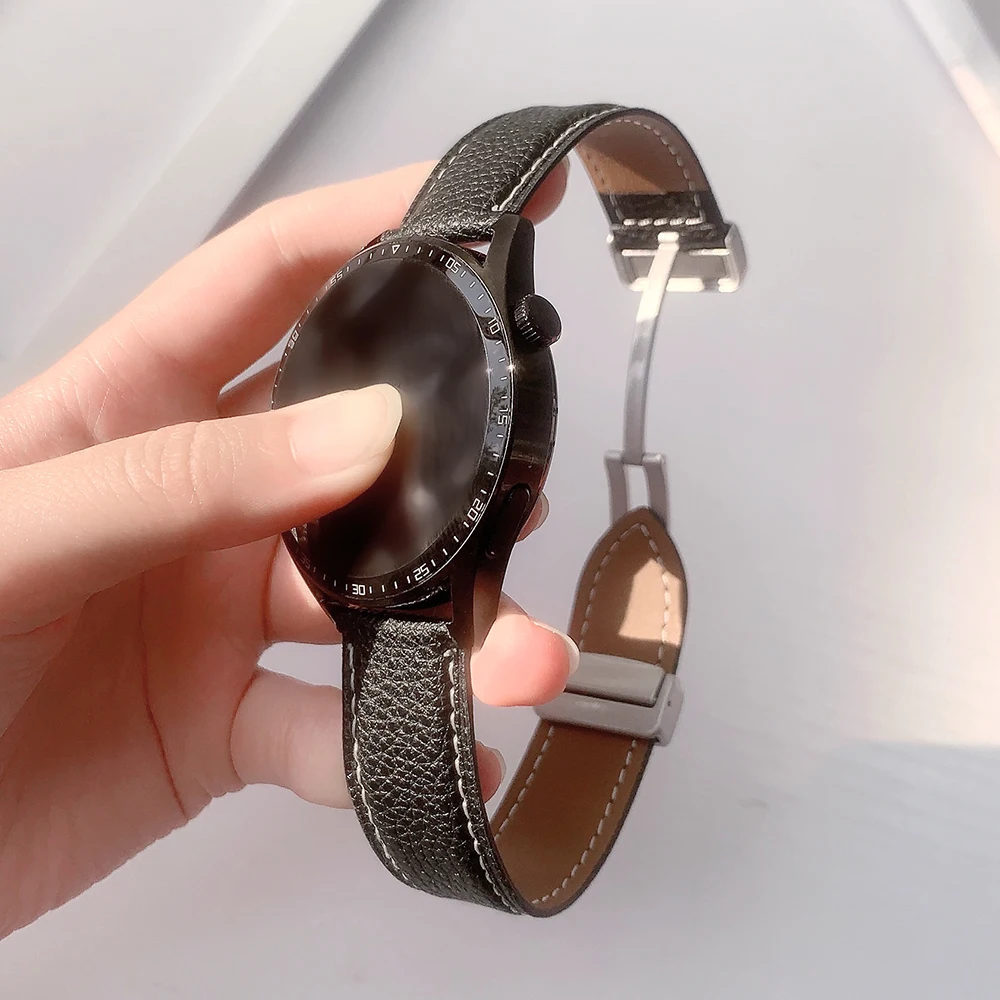 20mm 22mm PU Leather Band For Samsung Galaxy watch 4/classic/5/pro Gear s3 Active 2 bracelet correa Huawei GT/2/3 Pro 2e strap