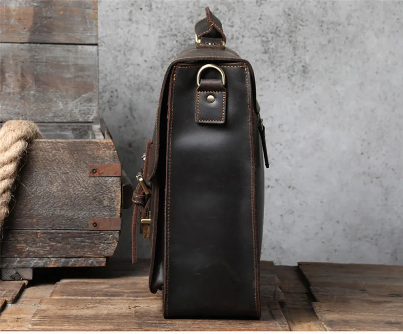 High quality crazy horse cowhide men's briefcase business laptop handbag shoulder bag genuine leather lawyer work messenger bag
