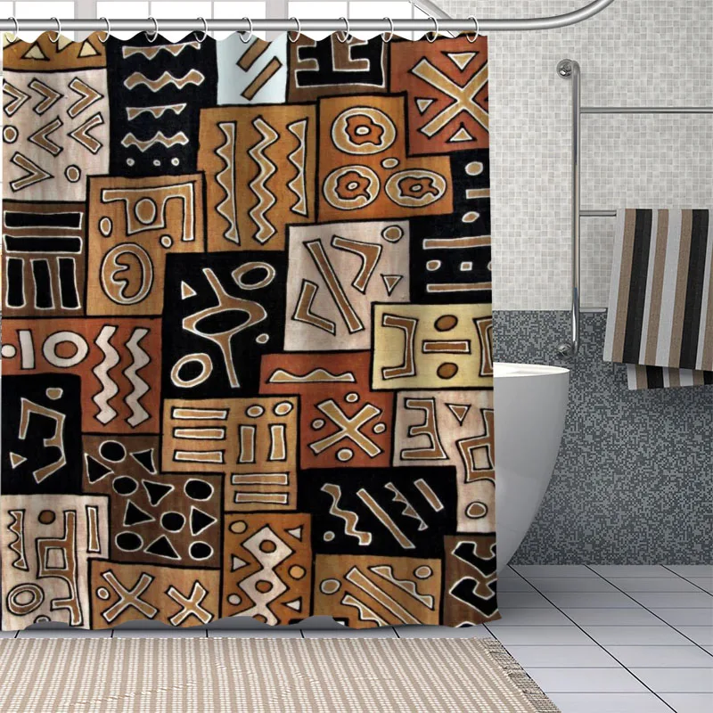 

African Ethnic Flower Pattern Shower Curtains Geometry Bathroom Curtain Fabric Waterproof Polyester for Bathtub Decor with Hooks