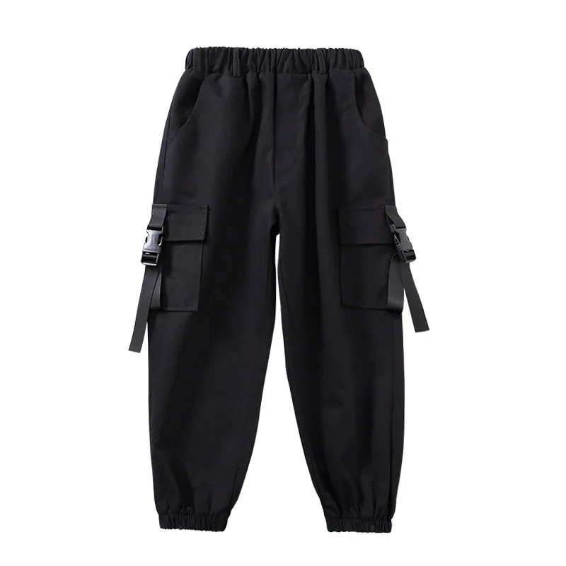 

2022 Fashion Black Cargo Pants for Girls Teenage Sweatpants Elastic Waist Pants Kids Trousers Children Girls Streetwear 3-16 Y