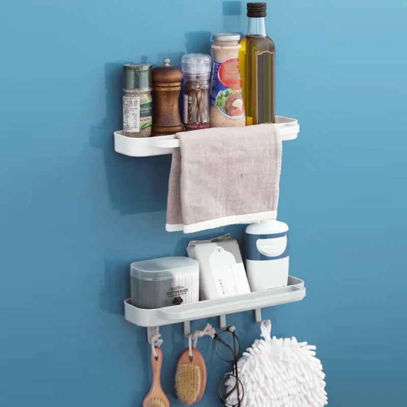 

Seasoning Bottle Jar Storage Holder with 4 Hooks Wall Mounted Kitchen Storage Rack Bathroom Shower Shelf Self-Adhesive Rack