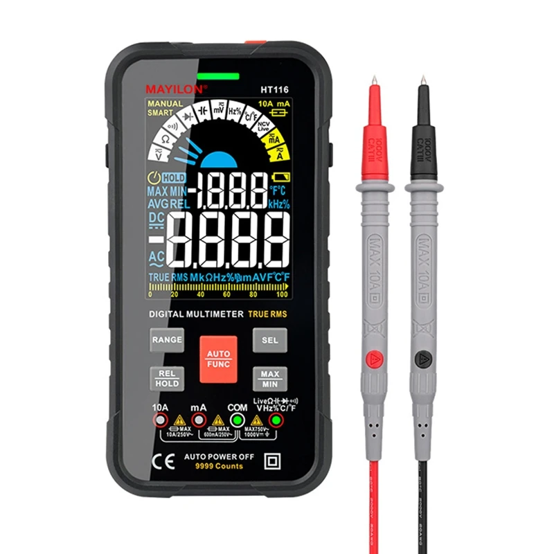 

MAYILON HT116 Smart Multimeter Auto Range 9999 Digital Capacitance Tester True RMS REL Ohm Hz AC DC Voltage Meter Multimetro ABS