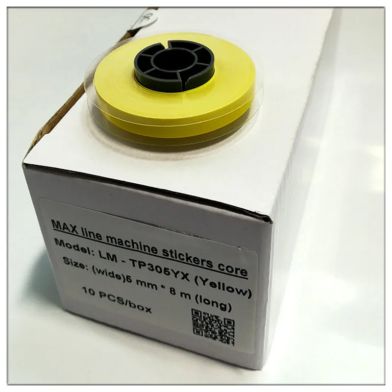 

Free shipping core tape label lm-tp305yx 5mm yellow label stickers for max letatwin wire marker tube printer lm-390a/pc,lm-380e
