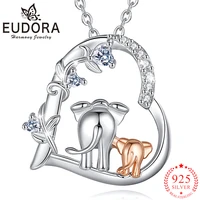 eudora 925 sterling silver elephant mother and son necklace heart shape crystal long chain fashion jewelry mothers day gift