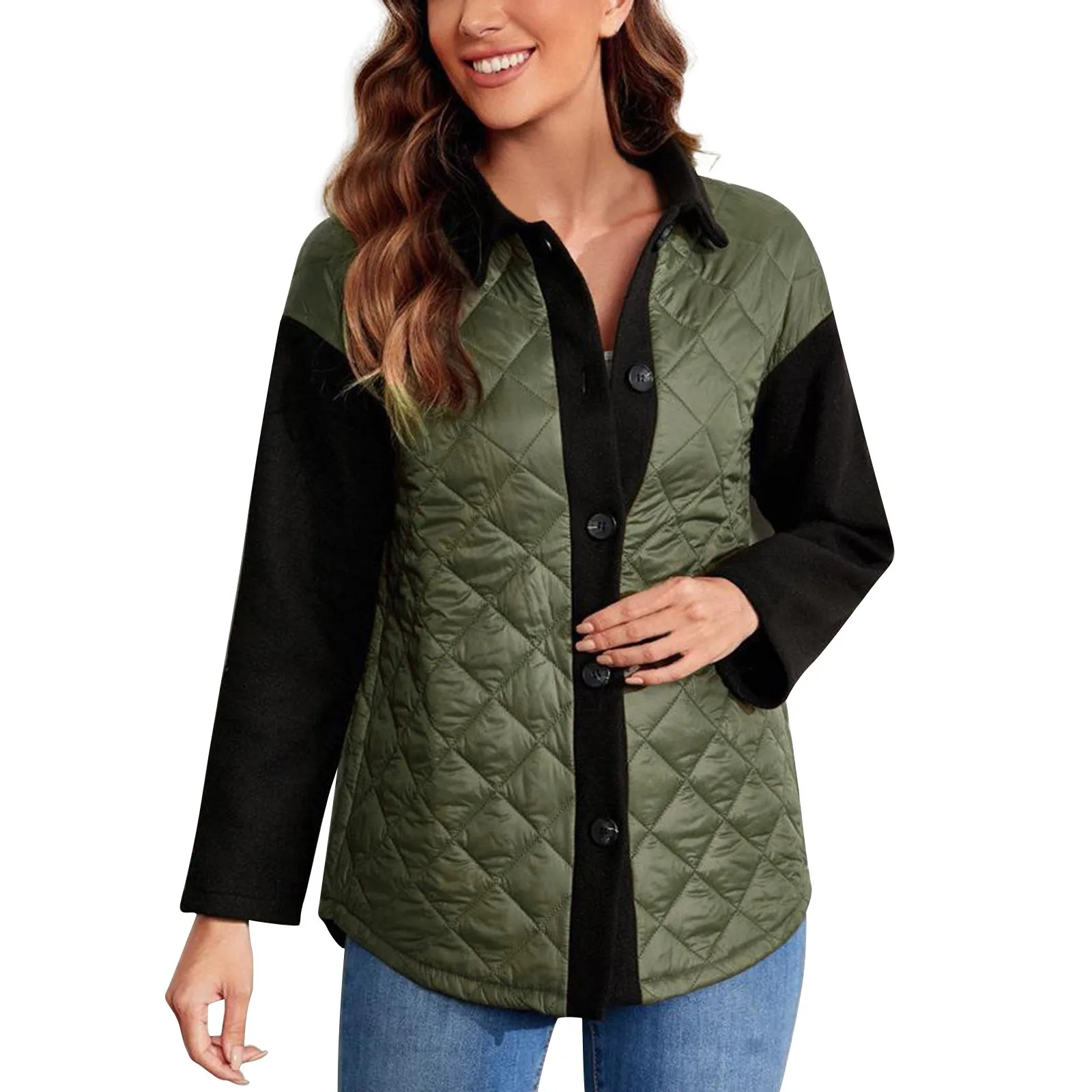 

Women'S Autumn And Winter Round Neck Splicing Solid Color Woman Hooded Thick Cotton Warm Coat Winter for Women Hood Jacket