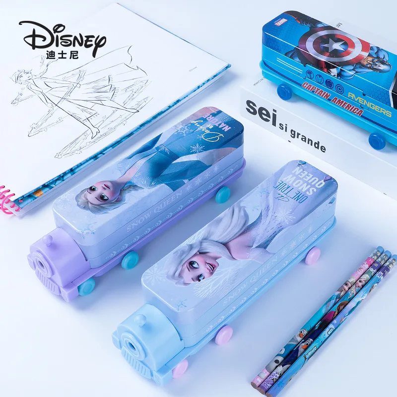 

Disney Frozen Elsa Double Layer Train Pencil Box Creative Kids Mickey Minnie Multifunctional Stationery Pen Cases School Supply