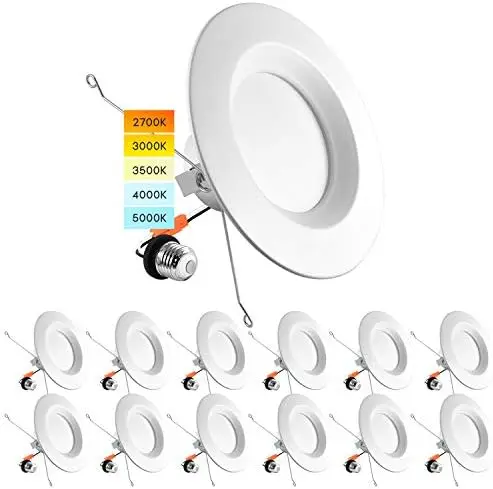 

5/6 Inch LED Recessed Retrofit Downlight, 14W=90W, CCT Color Selectable 2700K | 3000K | 3500K | 4000K | 5000K, Dimmable Can Ligh